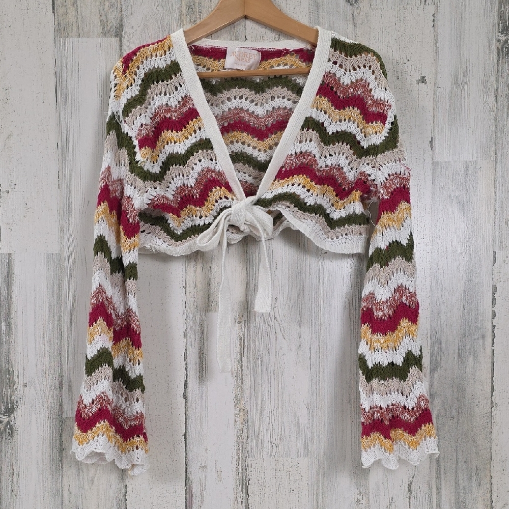 Francesca's Audrey Parks Boho Chevron Knit Cardigan Flared Sleeve Size Small